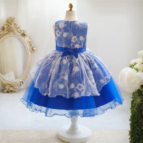 Girls Royal Blue Mesh Fluffy Princess Partywear Dress Party Dresses   