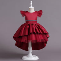 Girls Satin High-Low Flutter Sleeves Partywear Dress Party Dresses Red 4-5 Y 