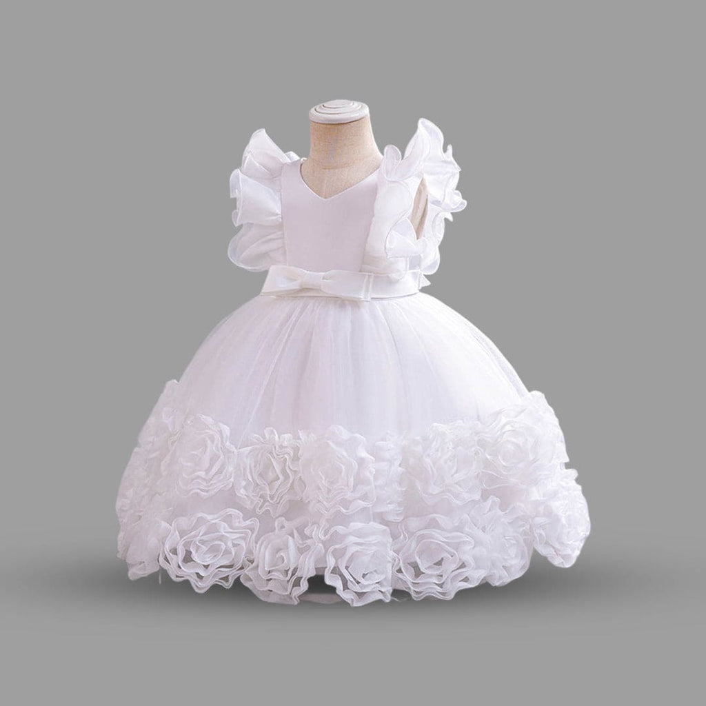 Girls White Mesh Tulle Partywear Dress Party Dresses   