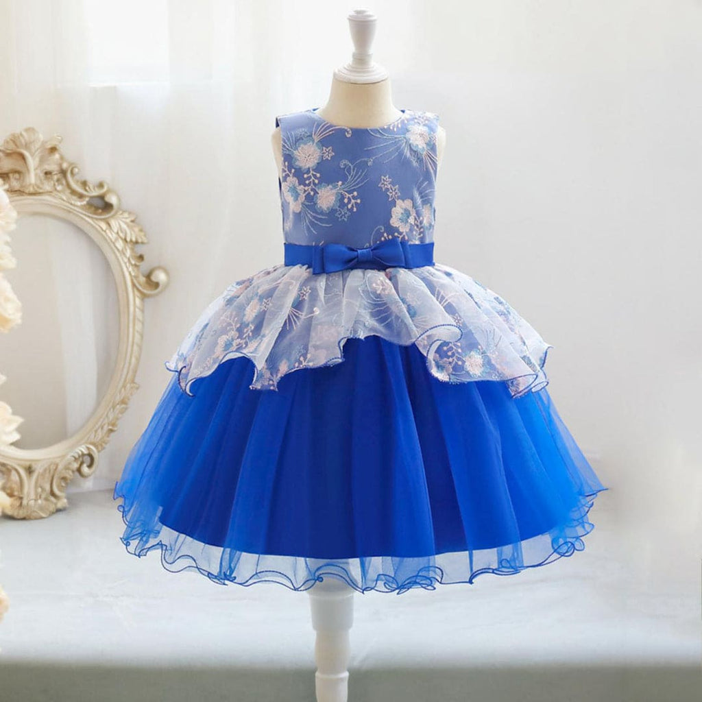 Girls Royal Blue Mesh Fluffy Princess Partywear Dress Party Dresses Royal Blue 1-2 Y 