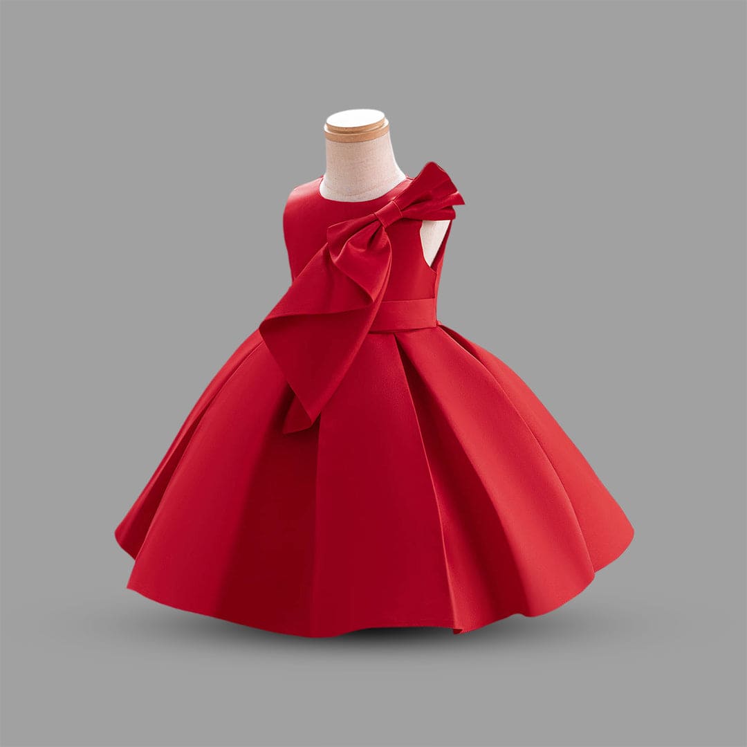 Girls Red Princess Bow Partywear Dress Party Dresses   