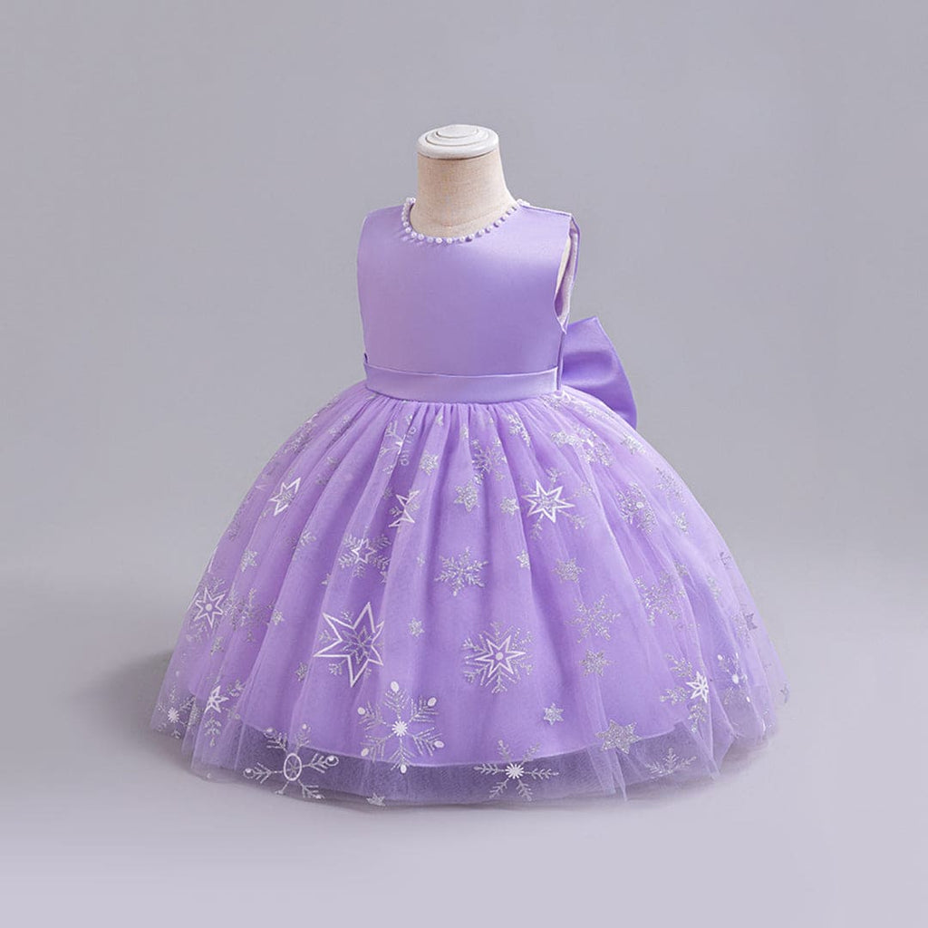 Girls Purple Pearl Neckline Tutu Partywear Dress With Back Bow Party Dresses Purple 1-2 Y 