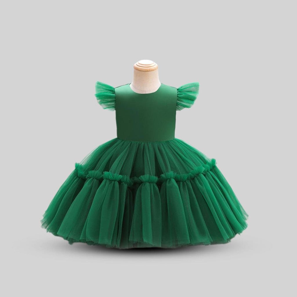 Girls Green Puffy Catwalk Partywear Dress Party Dresses Green 1-2 Y 