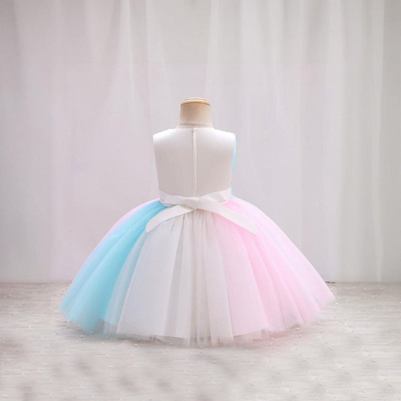 Girls Tri-Color Puffy Mess Partywear Dress Party Dresses   