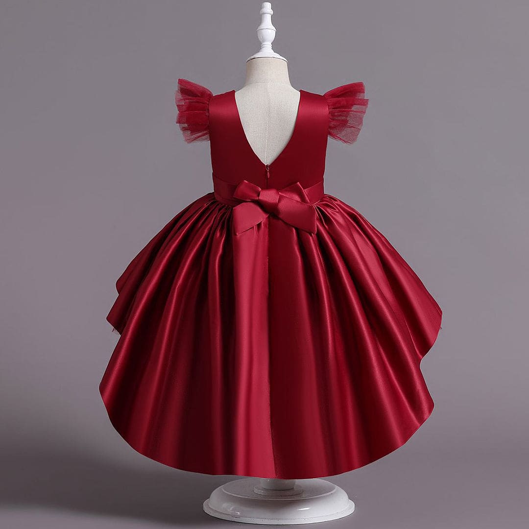 Girls Satin High-Low Flutter Sleeves Partywear Dress Party Dresses   