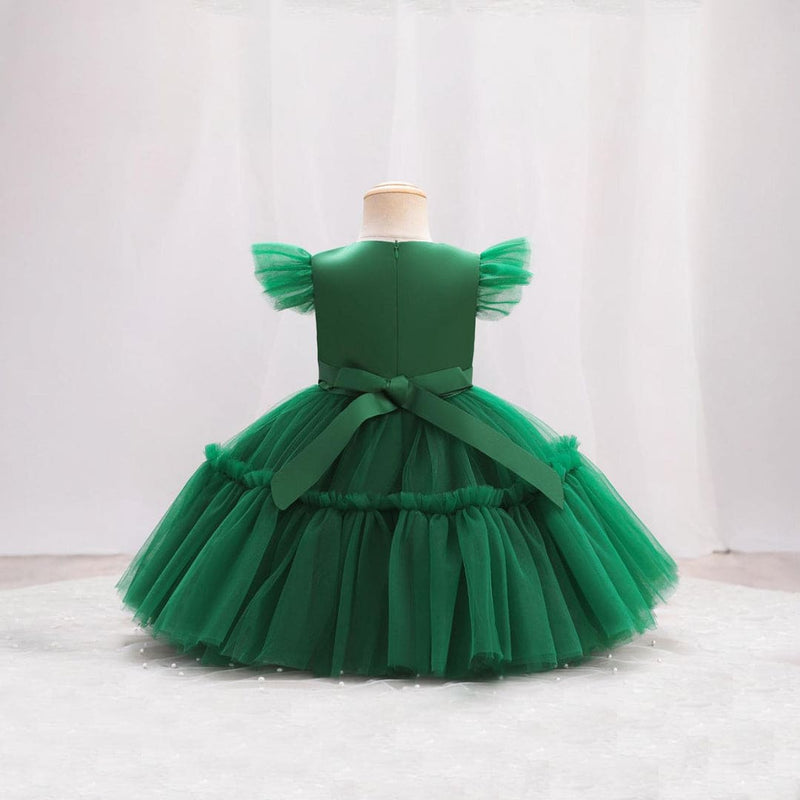 Girls Green Puffy Catwalk Partywear Dress Party Dresses   