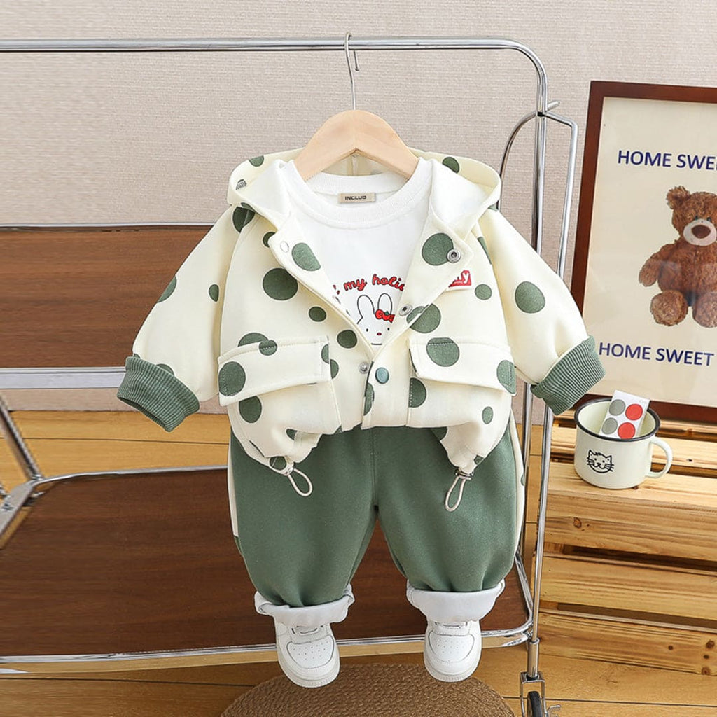 Boys Green Polka Dot Print Jacket With T-Shirt and Trouser Set Sets Green 1-2 Y 