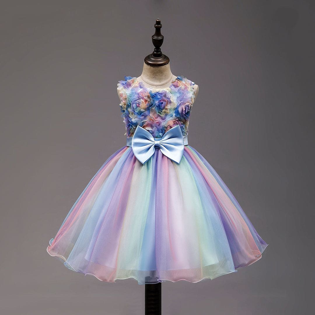 Girls Blue Bow Mesh Catwalk Tutu Princess Partywear Dress Party Dresses Light Blue 2-3 Y 