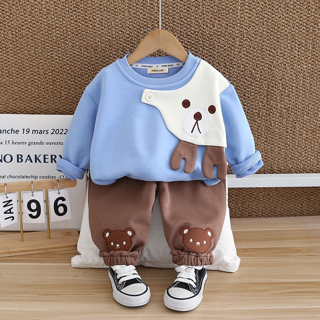 Boys Blue Applique Long Sleeves Sweatshirt With Trouser Set Sets Blue 1-2 Y 