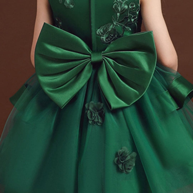 Girls Green High Low Princess Partywear Dress With Bow Party Dresses   
