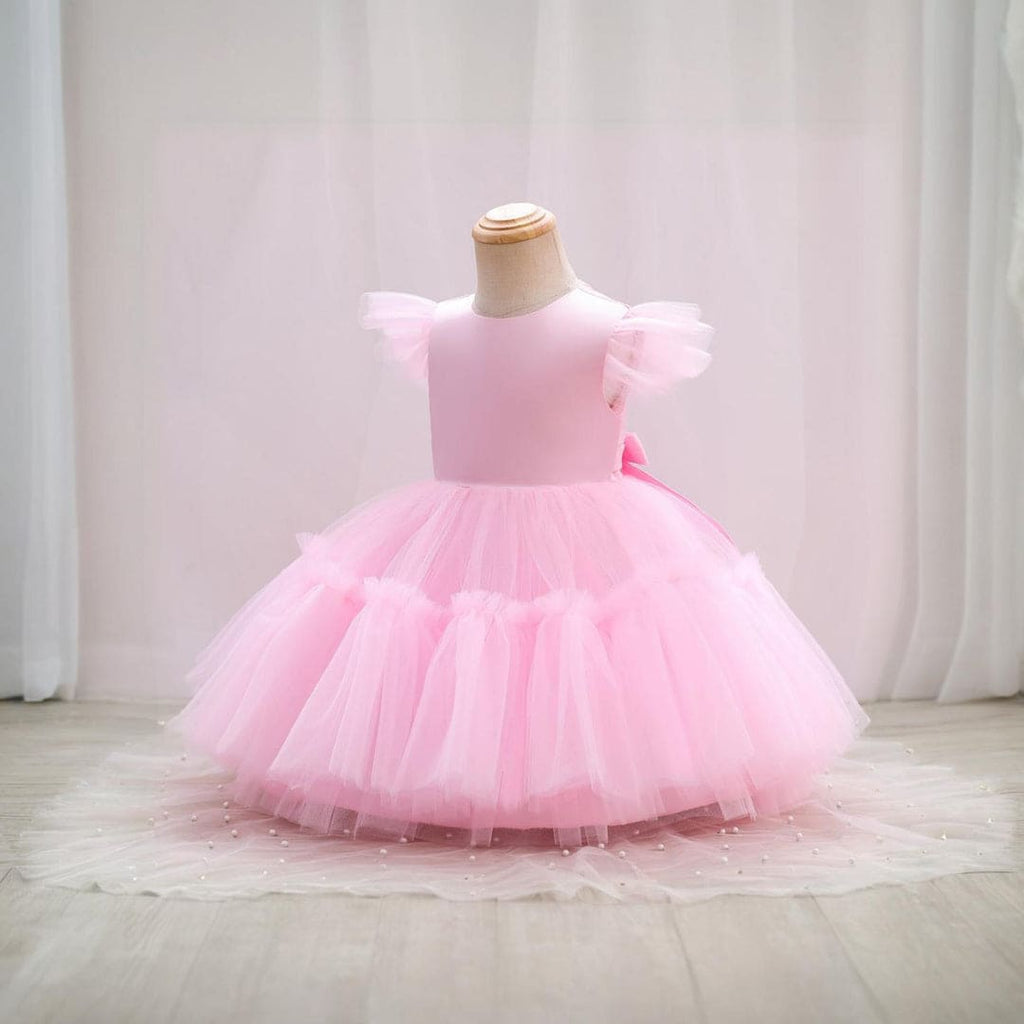 Girls  Pink Puffy Catwalk Partywear Dress Party Dresses Pink 1-2 Y 