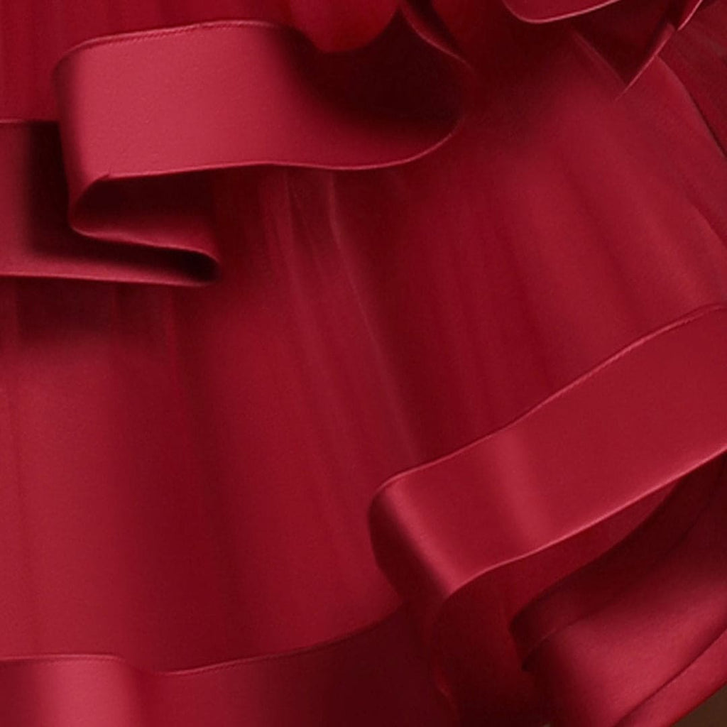 Girls Wine Red Princess Partywear Dress With Bow Party Dresses   