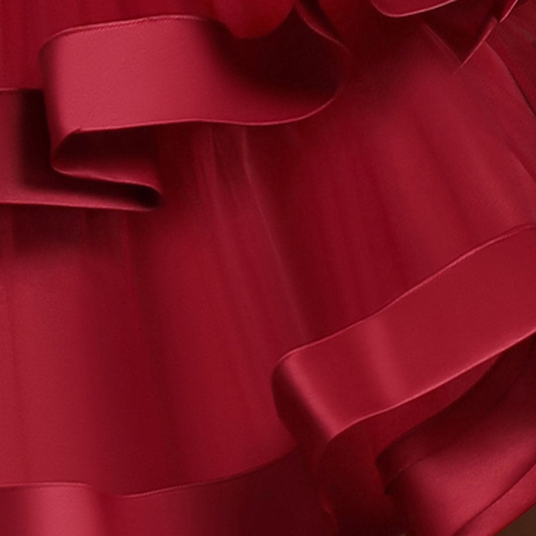 Girls Wine Red Princess Partywear Dress With Bow Party Dresses   