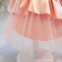 Girls Peach Fluffy High - Low Princess Partywear Dress Party Dresses   