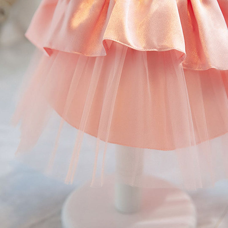 Girls Peach Fluffy High - Low Princess Partywear Dress Party Dresses   