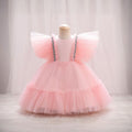 Girls Flutter Sleeve Puffy Partywear Dress Party Dresses Pink 1-2 Y 