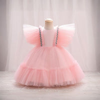 Girls Flutter Sleeve Puffy Partywear Dress Party Dresses Pink 1-2 Y 