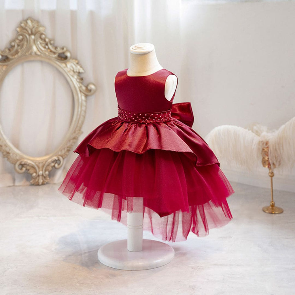 Girls Red Fluffy High - Low Princess Partywear Dress Party Dresses Red 1-2 Y 