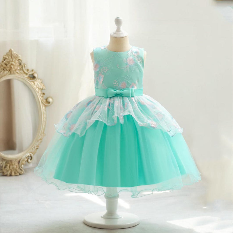 Girls Light Green Mesh Fluffy Princess Partywear Dress Party Dresses Light Green 1-2 Y 