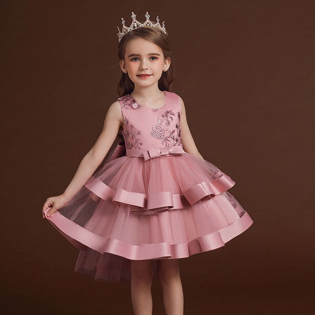 Girls Pink High Low Princess Partywear Dress With Bow Party Dresses Pink 2-3 Y 