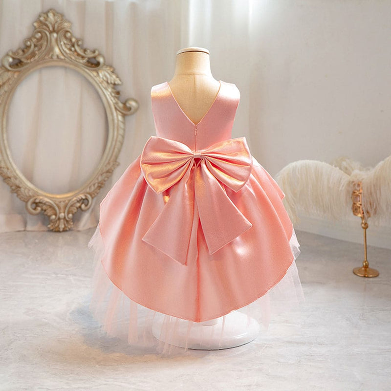 Girls Peach Fluffy High - Low Princess Partywear Dress Party Dresses   