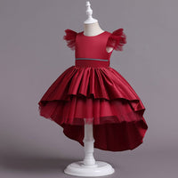 Girls Satin High-Low Flutter Sleeves Partywear Dress Party Dresses   