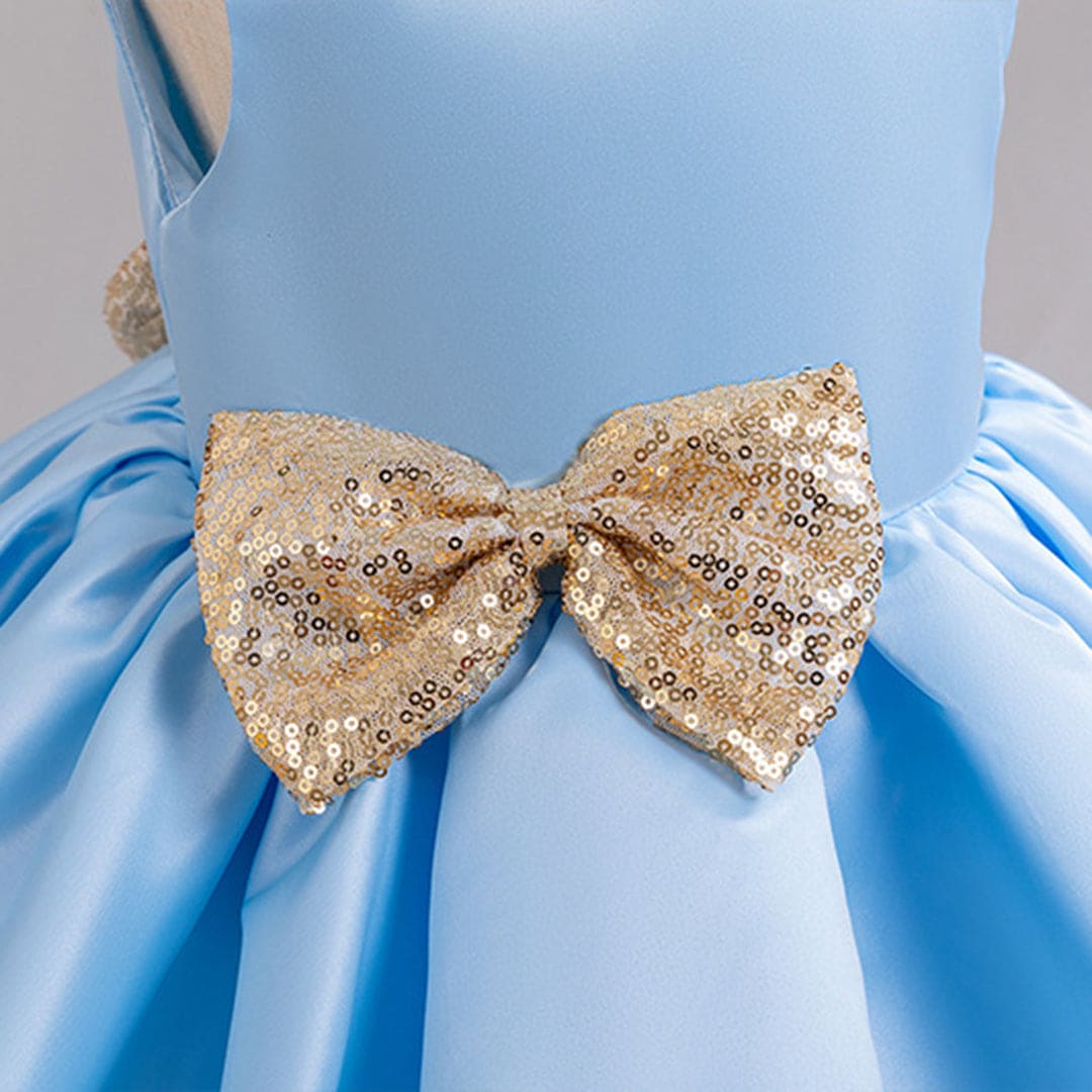 Girls Sky Blue Tulle Princess Partywear Dress With Glitter Bow Party Dresses   