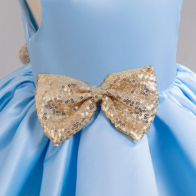 Girls Sky Blue Tulle Princess Partywear Dress With Glitter Bow Party Dresses   