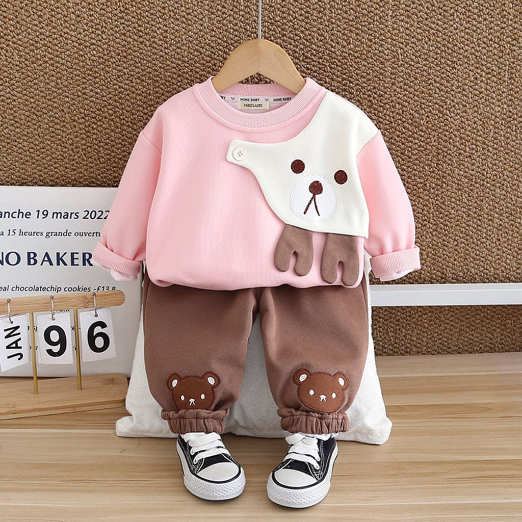 Boys Pink Applique Long Sleeves Sweatshirt With Trouser Set Sets Pink 1-2 Y 