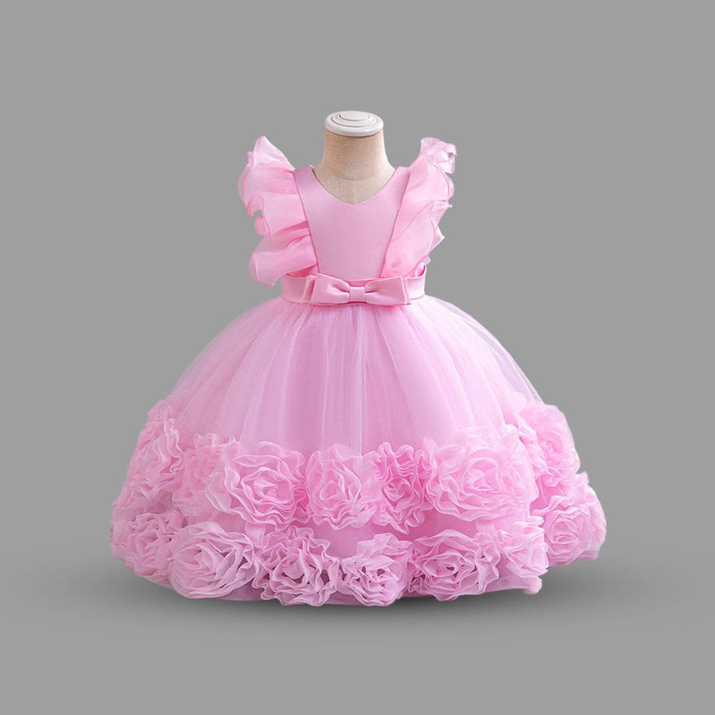 Girls Pink Mesh Tulle Partywear Dress Party Dresses Pink 1-2 Y 