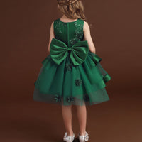 Girls Green High Low Princess Partywear Dress With Bow Party Dresses   