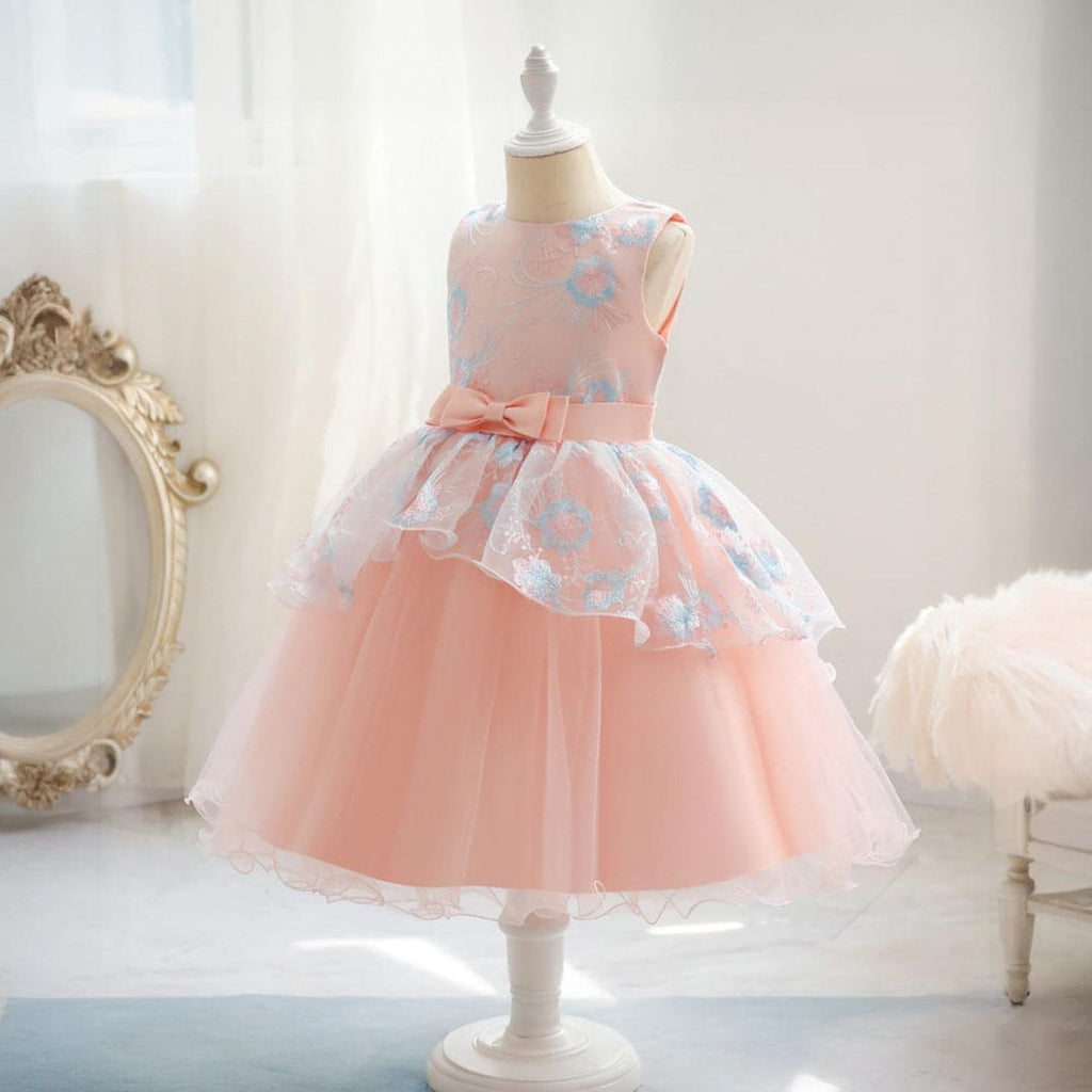 Girls Peach Mesh Fluffy Princess Partywear Dress Party Dresses Peach 1-2 Y 