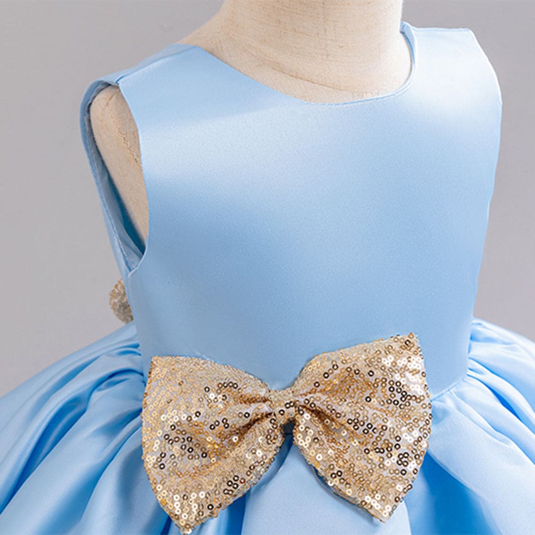 Girls Sky Blue Tulle Princess Partywear Dress With Glitter Bow Party Dresses   