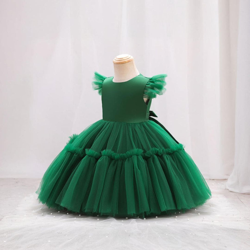 Girls Green Puffy Catwalk Partywear Dress Party Dresses   