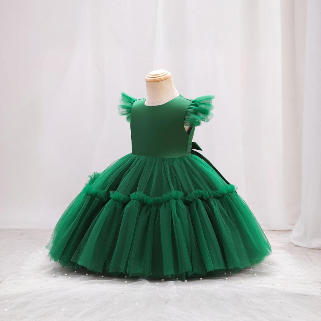 Girls Green Puffy Catwalk Partywear Dress Party Dresses   