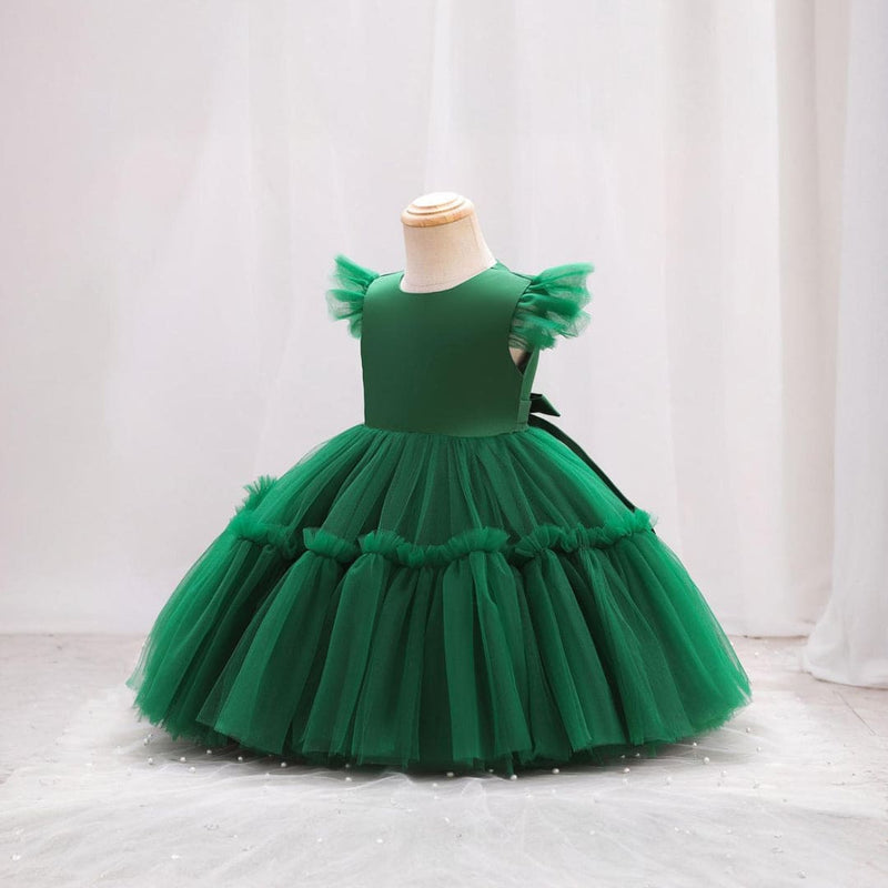 Girls Green Puffy Catwalk Partywear Dress Party Dresses   