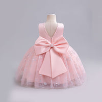 Girls Pink Pearl Neckline Tutu Partywear Dress With Back Bow Party Dresses   