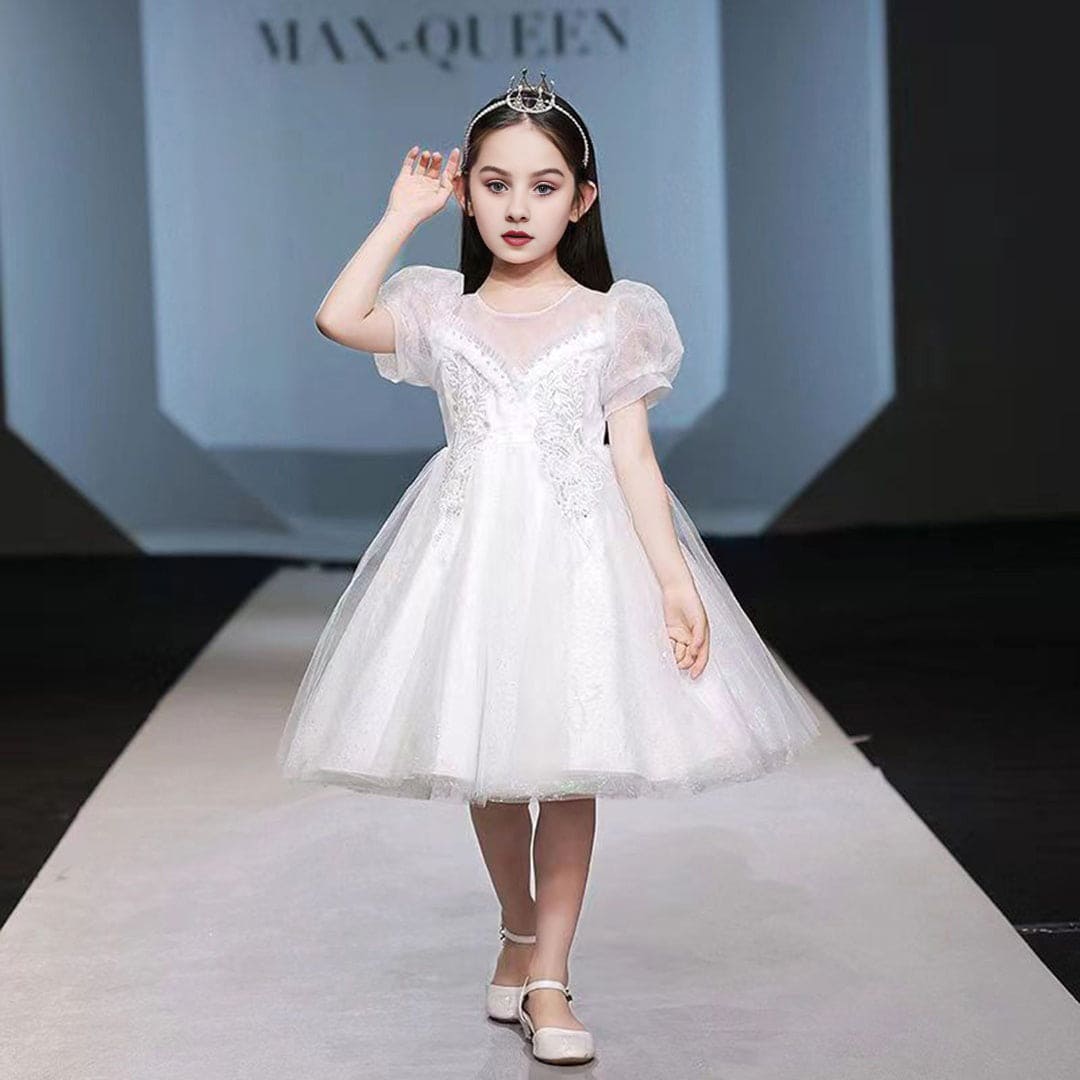 Girls White Sweetheart Neck Princess Partywear Dress Party Dresses   