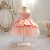 Girls Peach Fluffy High - Low Princess Partywear Dress