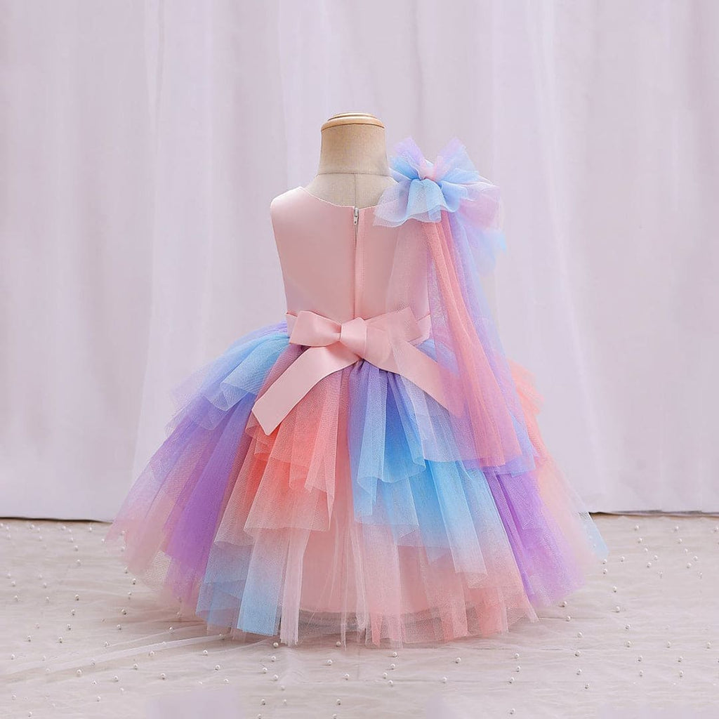 Girls Colourful Gradient High End Partywear Dress Party Dresses Pink 1-2 Y 