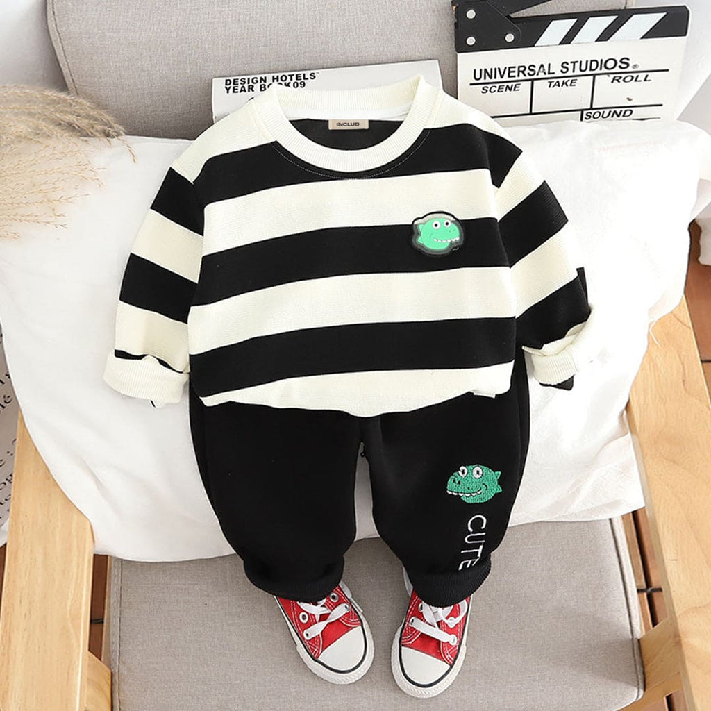 Boys Long Sleeve Striped Black Sweatshirt With Trouser Set Sets Black 1-2 Y 