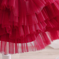 Girls Red Tiered Flared Partywear Dress Party Dresses   