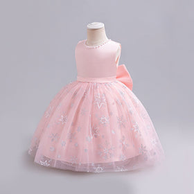 Girls Pink Pearl Neckline Tutu Partywear Dress With Back Bow Party Dresses   
