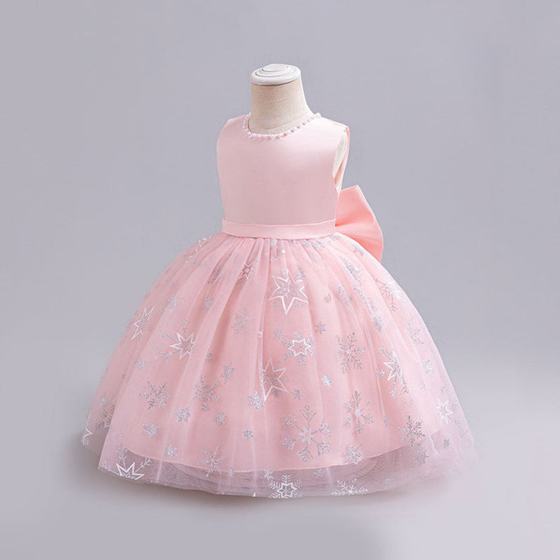 Girls Pink Pearl Neckline Tutu Partywear Dress With Back Bow Party Dresses   