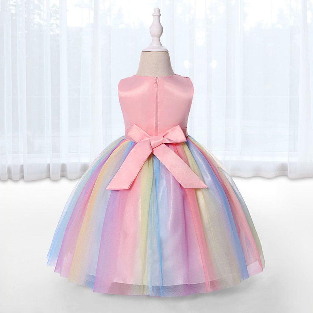 Girls Pink Flower Mesh Sequined Partywear Dress Party Dresses   