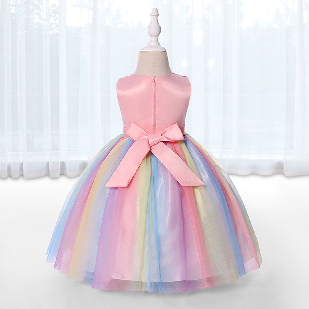 Girls Pink Flower Mesh Sequined Partywear Dress Party Dresses   