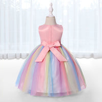 Girls Pink Flower Mesh Sequined Partywear Dress Party Dresses   