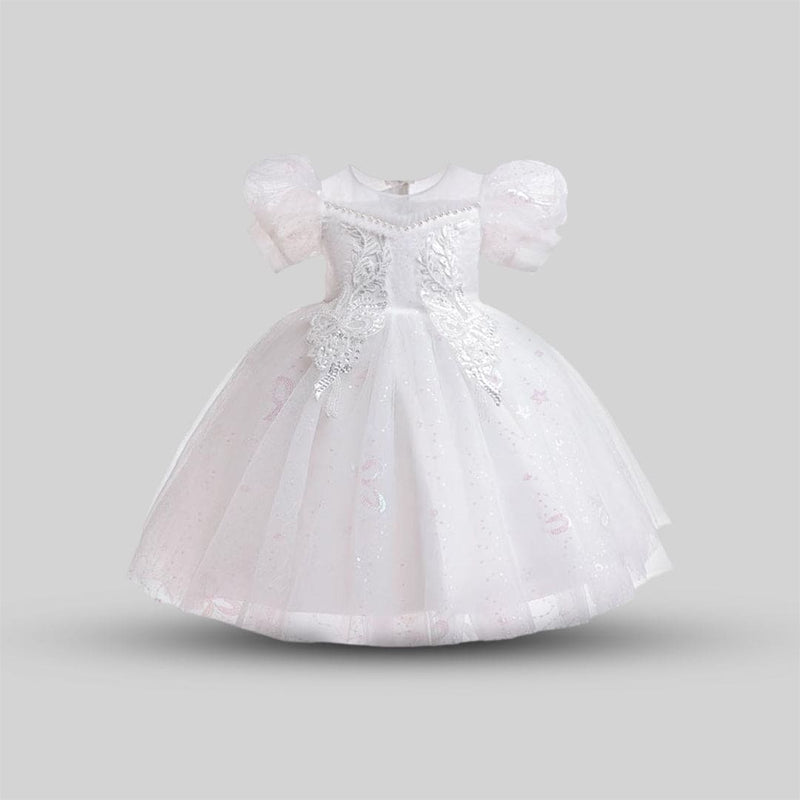 Girls White Sweetheart Neck Princess Partywear Dress Party Dresses   