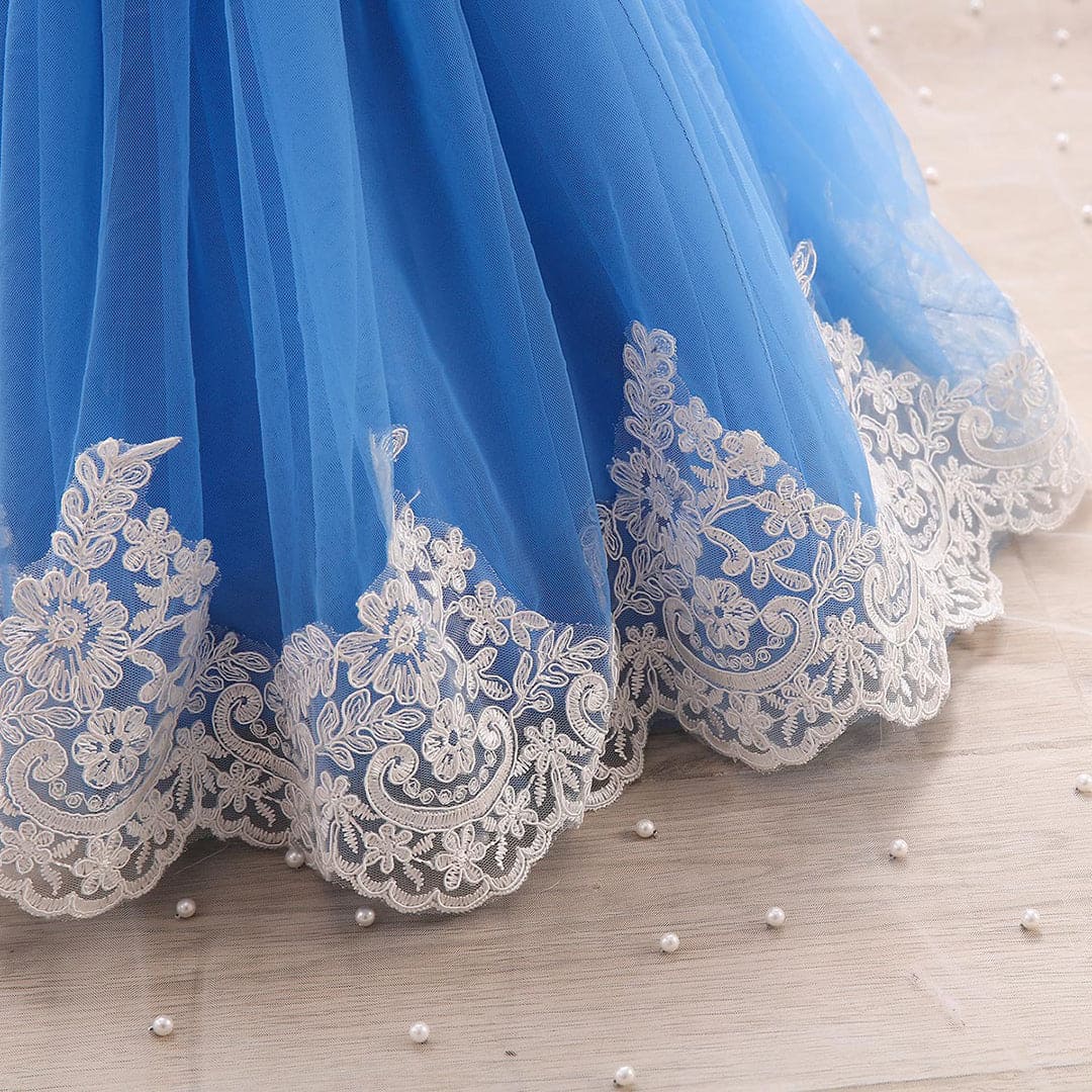 Girls Puffy Sleeveless Mesh Embroidered Partywear Dress Party Dresses   