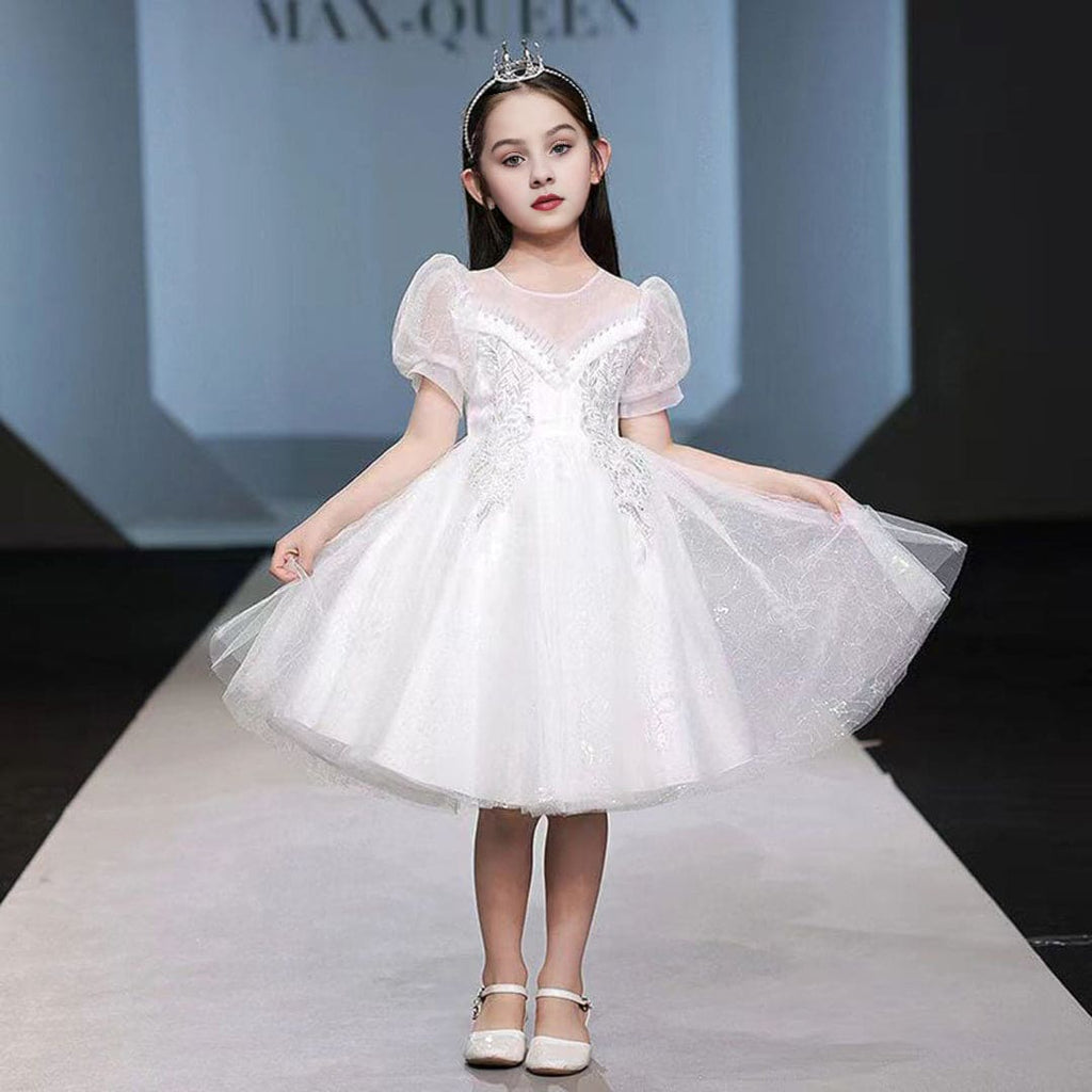 Girls White Sweetheart Neck Princess Partywear Dress Party Dresses   